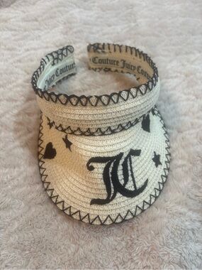 Juicy Couture Cream Straw Visor with Black Logo and Stitching